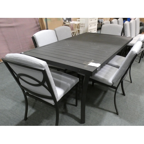 3194b - Aluminium garden table, black (180cm x 100cm) and 6 aluminium garden chairs with grey cushions