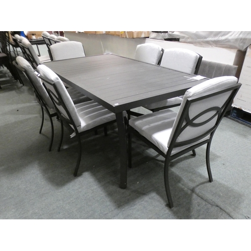 3194b - Aluminium garden table, black (180cm x 100cm) and 6 aluminium garden chairs with grey cushions