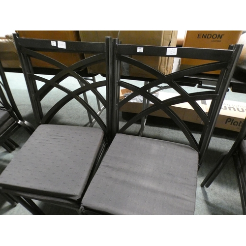 3194d - A set of four black aluminium garden chairs with black cushions