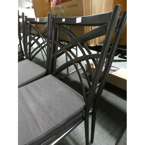 3194d - A set of four black aluminium garden chairs with black cushions