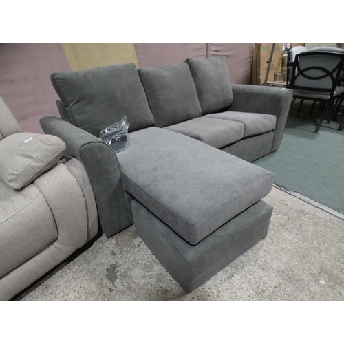 3196 - Grey three-seater sofa with footrest * This lot is subject to VAT