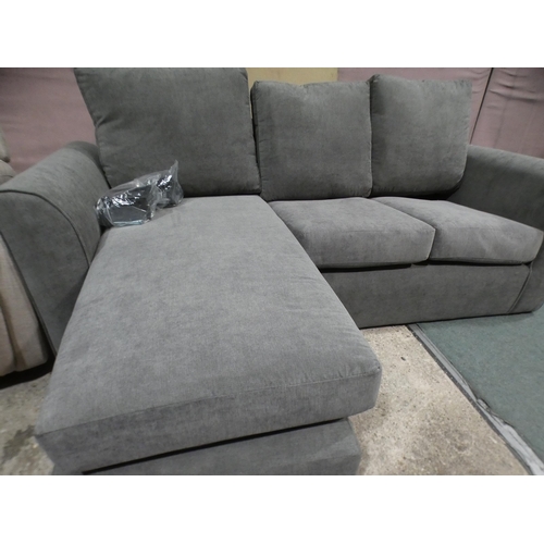 3196 - Grey three-seater sofa with footrest * This lot is subject to VAT