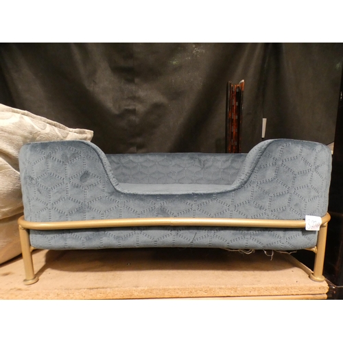 3270 - Blue velvet on gold metal base pet bed * This lot is subject to VAT