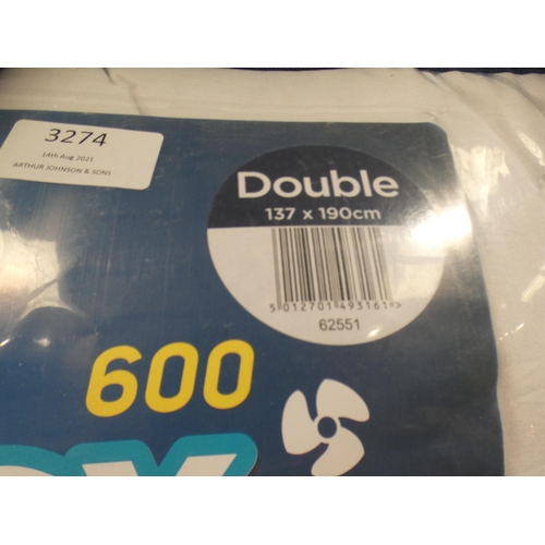 3274 - Silentnight Airmax 600 double mattress topper * This lot is subject to VAT