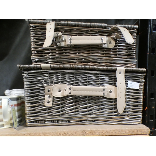 3275 - Set of two wicker picnic baskets, one containing plates and cutlery * This lot is subject to VAT