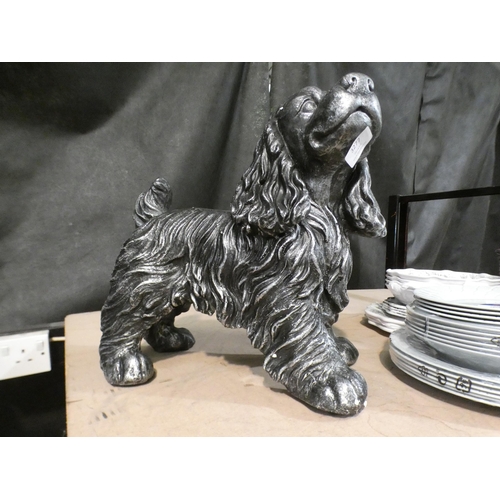 3277 - Novelty black and silver statue of a spaniel * This lot is subject to VAT