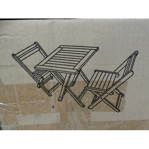 3281 - Three piece wooden garden bistro set (2 chairs and table) * This lot is subject to VAT