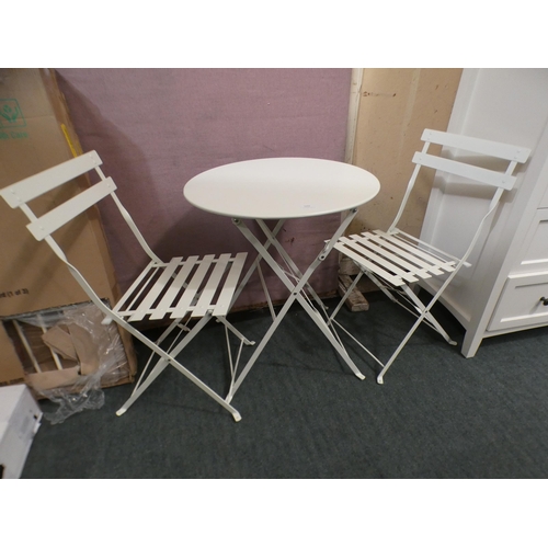 3294 - Cream metal garden table and two chairs * This lot is subject to VAT