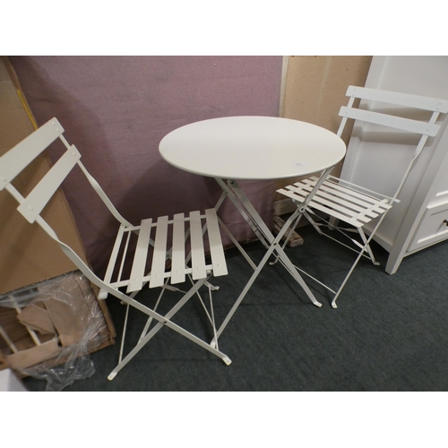 3294 - Cream metal garden table and two chairs * This lot is subject to VAT