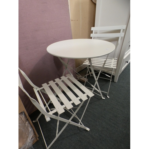 3294 - Cream metal garden table and two chairs * This lot is subject to VAT