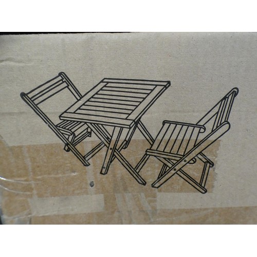 3282 - Three piece wooden garden bistro set (2 chairs and table) * This lot is subject to VAT