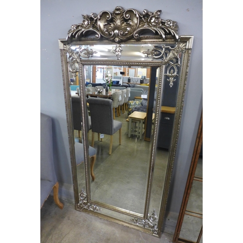 1305 - A large silver French mirror with crest, H 183cms (M52168)   #