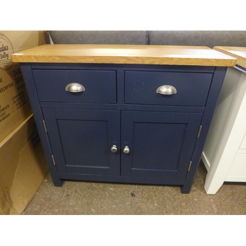 1529 - A Rutland blue painted oak 2 door small sideboard, repaired to front (RA-STS-B)  *This lot is subjec... 