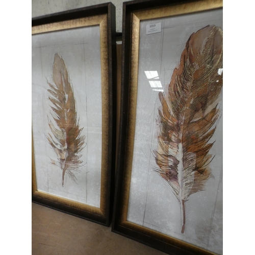 3059 - Two framed feather prints (67.5cm x 37.5cm) * This lot is subject to VAT