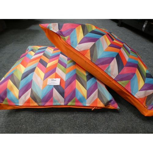 3066 - Pair of multi-coloured chevron patterned outdoor cushions * This lot is subject to VAT