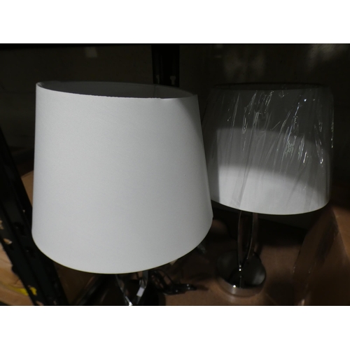 3084 - Pair of chrome effect lamps with white shades * This lot is subject to VAT