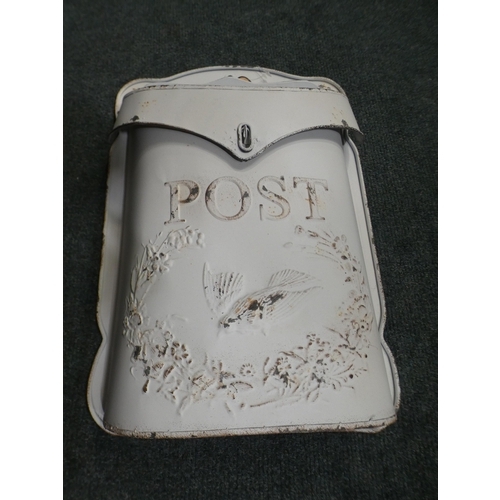 3088 - White distressed metal wall-mounted post box * This lot is subject to VAT