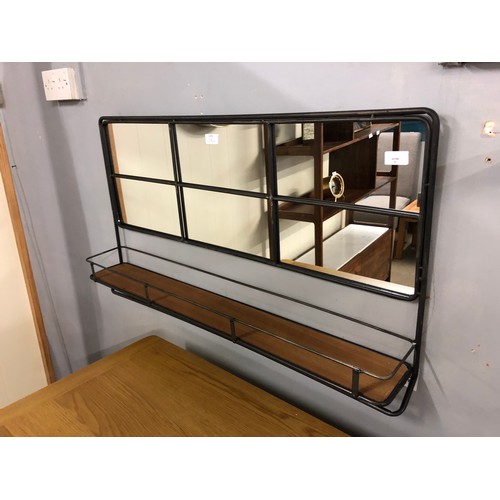 1476 - An industrial metal wall mirror with shelf, H55cms x W94cms (RFB3339)   #