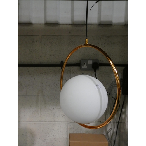 3028 - Nordic golden circle glass ball pendant light * This lot is subject to VAT