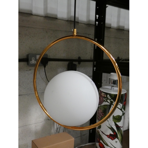 3028 - Nordic golden circle glass ball pendant light * This lot is subject to VAT