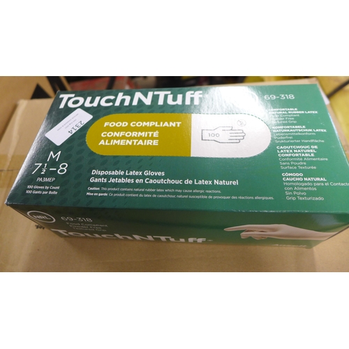 2314 - Box of 1000 (500 pairs) of Ansell Touch & Tuff powder free latex gloves (size M)