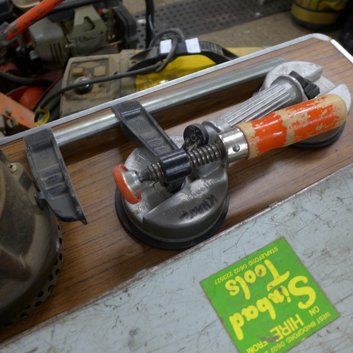 2325 - Metal sub pump with 2 clamps & suction lifting tool - a/f * This lot is subject to VAT