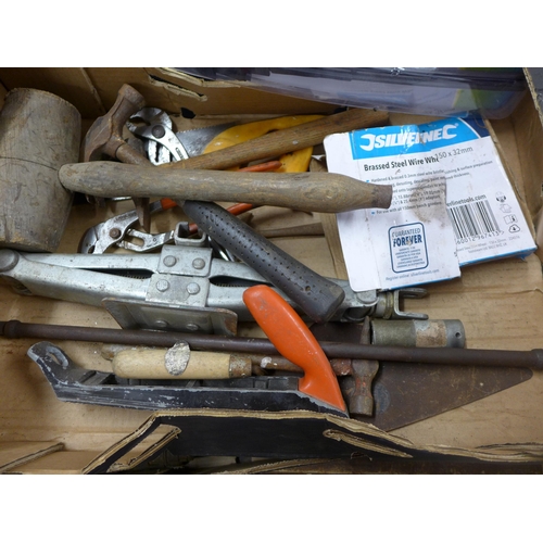 2134 - 2 Boxes of assorted hand tools incl. chisels, hammers, etc.