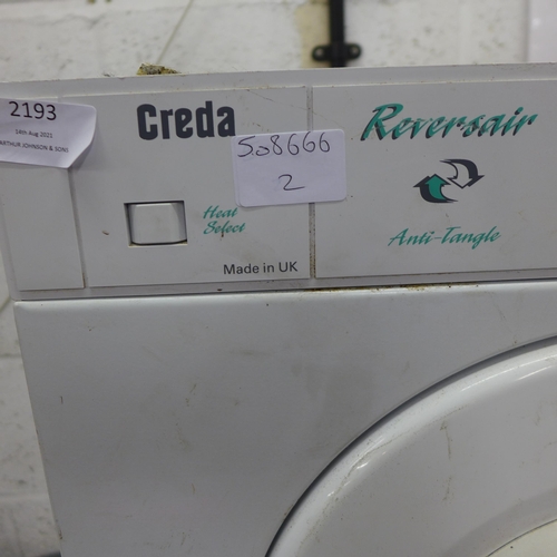 2193 - Creda Reversair Energy Save reverse tumble dryer - W