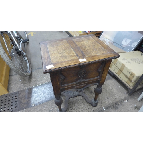 2196 - Antique sewing table with large qty. of sewing items