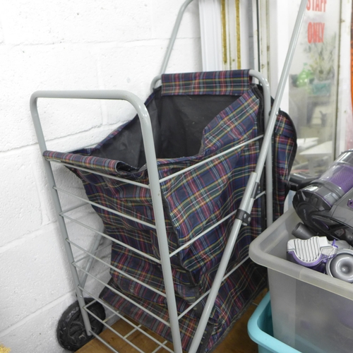 2290A - Combi collapsible chair & trolley, ideal fishing seat, plus tartan shopping trolley with large wheel... 