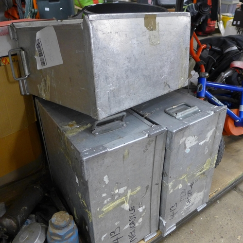 2415 - 3 Stainless steel boxes plus two industrial bins