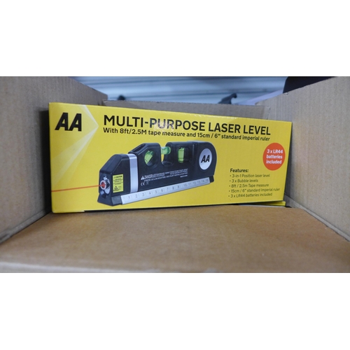 2444 - 24 AA laser levels with tape measure - boxed & unused