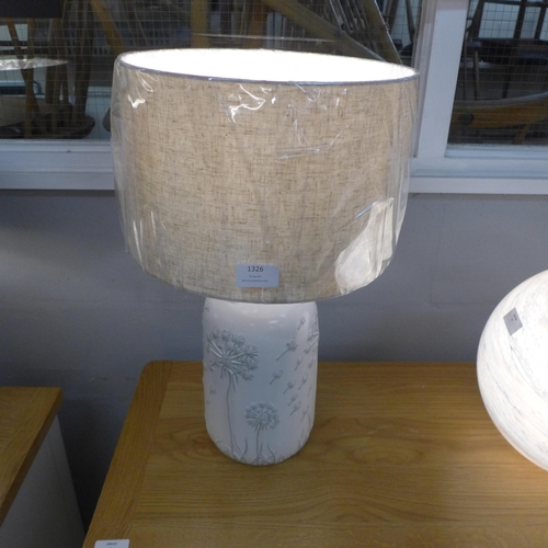 1308 - A Flora white table lamp with off white slub cotton shade, H 50cms (3049725)   #