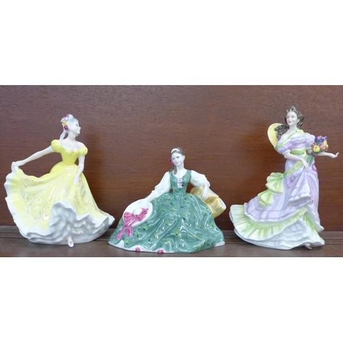 608 - Three Royal Doulton figures; Ninette, Elyse and Summertime