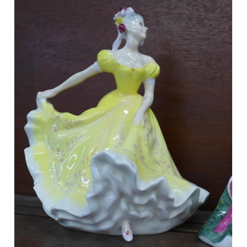 608 - Three Royal Doulton figures; Ninette, Elyse and Summertime