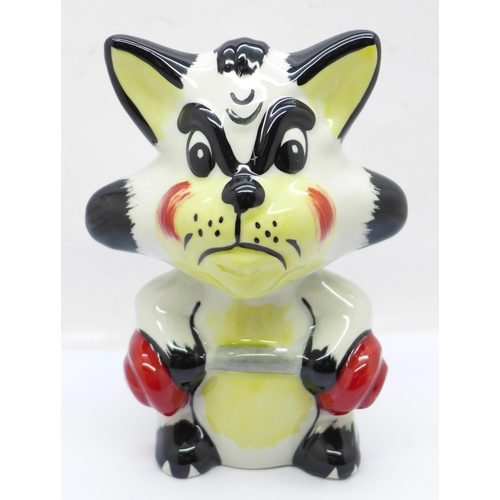 624 - A Lorna Bailey boxer cat, signed on the back, 13cm