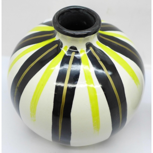 641 - An Anita Harris vase with yellow, black and gold striped decoration and one other Anita Harris mini ... 