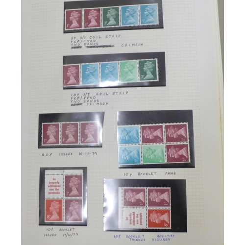 679 - Stamps; specialist unmounted mint GB Machin collection in album, noted ½p side band, face value alon... 