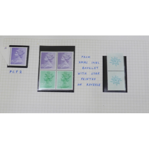 679 - Stamps; specialist unmounted mint GB Machin collection in album, noted ½p side band, face value alon... 