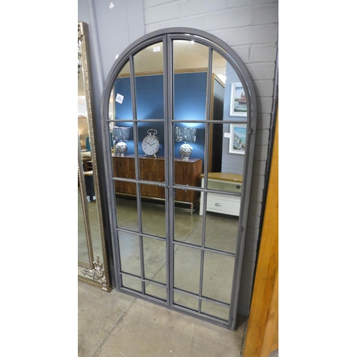 1315 - A large arched window metal mirror, H 175cm (MP1789)   #