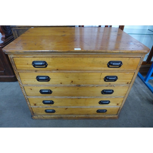 1 - A Victorian pine five drawer plan chest