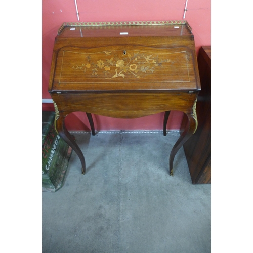 15 - A 19th Century French rosewood, gilt metal and floral marquetry inlaid bureau de dame