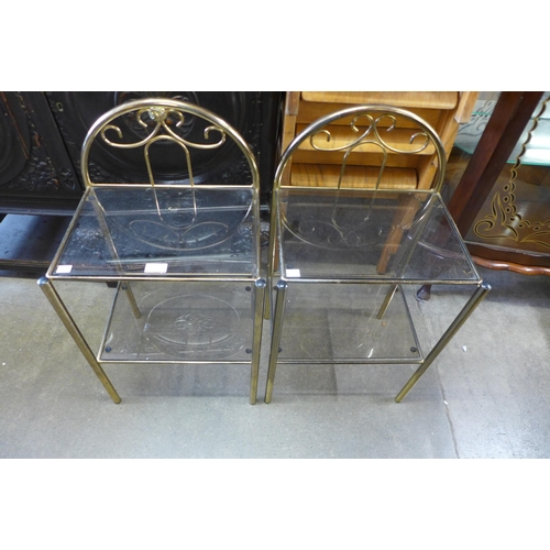 186 - A pair of brass and glass topped etageres