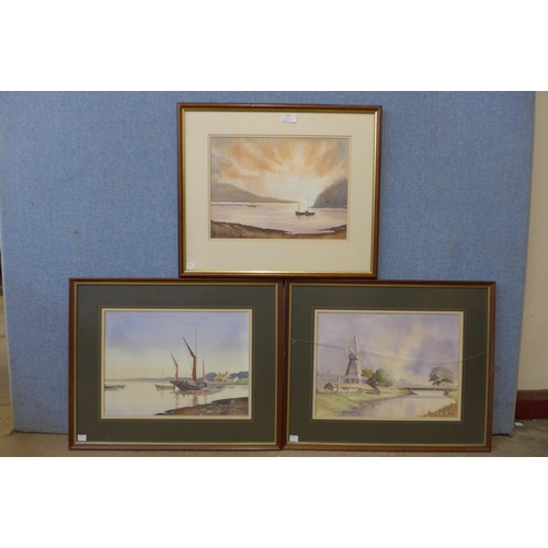 317 - Three English School watercolours, landscapes, indistinctly signed, framed