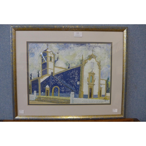 319 - Continental School, study of church, oil on board, indistinctly signed, framed