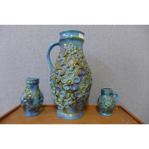 341 - Three West German turquoise glazed porcelain vases, tallest 45cms h