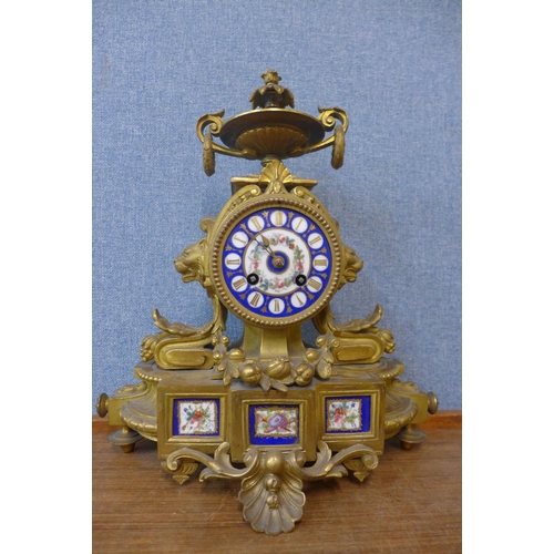 357 - A 19th Century  French gilt metal and and Sevres style porcelain mantel clock