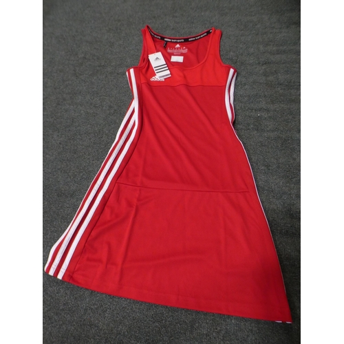 3043 - Three lady's red Adidas tennis dresses with matching shorts (1 x XS, 1 x L, 1 x XL) * This item is s... 