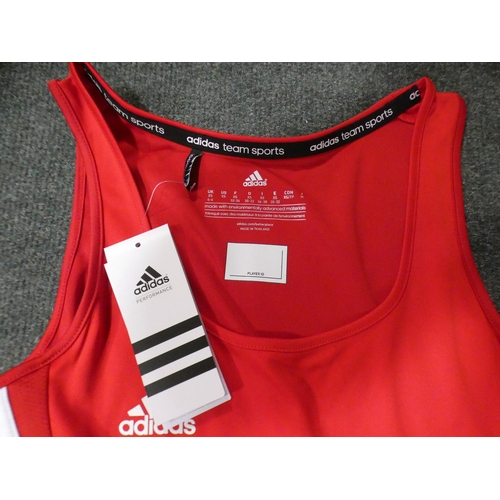 3043 - Three lady's red Adidas tennis dresses with matching shorts (1 x XS, 1 x L, 1 x XL) * This item is s... 