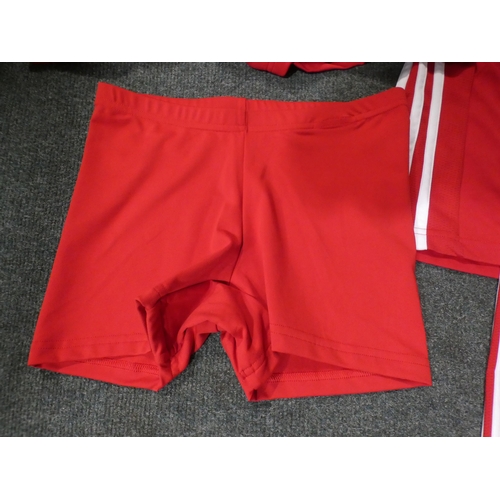 3043 - Three lady's red Adidas tennis dresses with matching shorts (1 x XS, 1 x L, 1 x XL) * This item is s... 